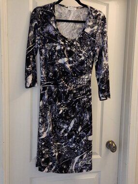 Calvin Klein Size 10 Midi Purple Black White, green Marble Whimsygoth Dress